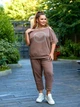 Спортивный костюм женский из двунитки с футболкой с открытыми плечами и бриджами со стразами весенне-летний G&M k-130298 48-50 Размер цвет мокко - изображение 1