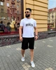 Костюм-двойка мужской из двунитки с вискозой с футболкой с надписью и шортами весенне-летний G&M k-130224 46-48 Размер цвет черный - изображение 1
