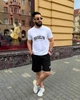 Костюм-двойка мужской из двунитки с вискозой с футболкой с надписью и шортами весенне-летний G&M k-130224 46-48 Размер цвет черный - изображение 4