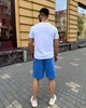 Костюм-двойка мужской из двунитки с вискозой с футболкой с надписью и шортами весенне-летний G&M k-130223 50-52 Размер цвет джинс - изображение 2