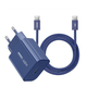 Сетевое зарядное устройство Remax CA10 GaN PD40W / 3A Type-C с быстрой зарядкой + нейлоновый кабель Type-C-Type-C 65W Blue - зображення 1