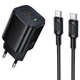 Сетевое зарядное устройство Borofone BAS84A Star PD25W (1USB-C) + кабель Type-C to Type-C Black - изображение 1