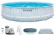 Круглый каркасный бассейн Intex 26746 + лестница, фильтр-насос, тент, подстилка, большой для всей семьи на 19156 л, серый - изображение 1