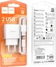 Сетевое зарядное устройство с кабелем Hoco C141A Smart dual-port charger set (iP) White (6942007627870) - изображение 2