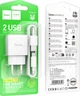 Мережевий зарядний пристрій з кабелем Hoco C141A Smart dual-port charger set (Type-C) White (6942007627917) - зображення 2