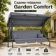 Садовая Качеля Garden 4-местная большая раскладная с функцией кровати, усиленный металлический каркас, подстаканники, 2 подушки, нагрузка до 350 кг, Серая - изображение 2
