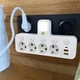 Трійник у розетку на 4 розетки, 2 USB + 1 Type-C, з кнопками, Білий (Розгалужувач) - зображення 3
