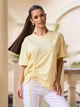 Оверсайз трикотажна однотонна футболка з куліскою ISSA PLUS 15720 3XL жовта (issa2007682831661) - зображення 1