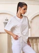 Оверсайз трикотажная однотонная футболка с кулиской ISSA PLUS 15720 3XL молочная (issa2007682831678) - изображение 2