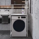 Стеллаж полка Бафрум 402 Ferrum-decor для стиральной машины 133,5x70,5x60,5 Белый металл ДСП Бетон 16 мм (BED40208) - изображение 1