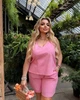 Костюм-двійка жіночий із льону жатки з бавовною вільна туніка з розрізами та шорти літній G&M k-130532 50-52 Розмір колір рожевий - зображення 2