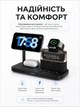 Беспроводная зарядная док станция 5в1 MagSafe докстанция для Apple iPhone 8 X 11 12 13 14 Pro Max Mini Plus быстрая магнитная зарядка для айфон наушников AirPods и часы Apple Watch с часами подсветкой и будильником Black C09-B - изображение 4