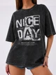 Футболка жіноча вінтажна з ретро еффектом "Nice Day" чорна L - зображення 1