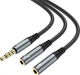 Аудиокабель Hoco UPA21 3.5 мм male to 2 х 3.5 мм female, nylon braid, 0.25 м Metal Gray (6931474766809) - изображение 1