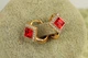 Сережки Xuping Jewelry Червоний ромб з каменем Сваровські 1,5 см золотисті - зображення 2