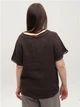 Блуза-футболка женская коричневая льняная тонкая 685-7 ONE SIZE - изображение 2