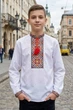 Підліткова вишита сорочка на хлопчика Філіп, біла, красна вишивка, поплін, 140 - зображення 9