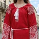 Вышиванка женская Ольга вишневый лен, красный лен, белая вышивка, прямая, рукав реглан, S, - изображение 6