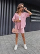 Костюм женский легкий шорты+рубашка пудрового цвета 38493 L-XL - изображение 5