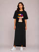 Женское платье-футболка макси Цветочный кот Modna KAZKA MKSH2457/1 - 42/44, Чорний - изображение 1