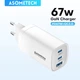 Сетевое зарядное устройство Asometech(RCE-6701) GaN 67W PPS PD+QC3.0 / 3-порти / USB + Type C / Fast Charging / White - изображение 1