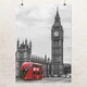 Постер Англия, Лондон, Биг Бэн и красный автобус, London, England, интерьерный декор, A3 42×30 см (id2428) - изображение 1