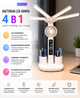 Настольная светодиодная LED лампа MD17669 Мультифункциональный светильник 4 в 1 KRX-1011 с вентилятором часами и термометром Сенсорная лампа с органайзером 1200 мАч Аккумуляторный USB светильник для рабочего стола школьника и офиса - изображение 1