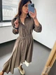 Женское платье рубашка асимметричное в полоску с поясом Катрин PARI MKPR305079 - 50, Коричневий - изображение 1