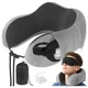 Набор для путешествий Xtrobb 26087 3D Memory Foam, подушка для шеи + маска для сна + беруши, 4-в-1, черный/серый, дорожный комплект с эффектом памяти - изображение 1
