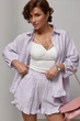 Полосатый костюм из свободной рубашки и шорт цвет лавандовый размер ONE SIZE FL_003357 - изображение 5