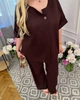 Костюм женский льняной двойка с блузой и широкими брюками летний G&M k-130765 62-64 Размер цвет шоколад - изображение 2