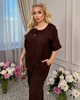 Костюм женский льняной двойка с блузой и широкими брюками летний G&M k-130765 62-64 Размер цвет шоколад - изображение 4