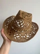 Летняя плетеная шляпа федора Ковбойка с узорами и ракушками кофейная - изображение 5