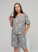 Летний женский костюм из стрейчевого льна Oversize, футболка + шорты L - изображение 1