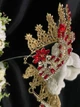 Діадема на петлях з камінням Swarovski Золотиста 17х9.5 см Красива корона з бордовими каменями - изображение 2