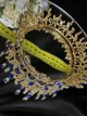 Корона з синім камінням Swarovski Золото 12.5х8 см Прикраса для волосся з камінням Золотиста корона на голову - изображение 2