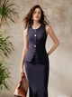 Костюм (жилет + спідниця) Shein sz2501021091204017 M синій (100012161) - зображення 6