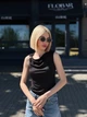 Хлопковый женский топ майка с открытыми плечами и драпировкой с брошью 46-48, Черный - изображение 5