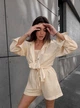 Жіночий літній лляний костюм (топ+шорти+сорочка) Uaclothes 42-44 Бежевий (like38608-190421349) - изображение 3