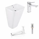 Комплект Qtap Tern 440×380 White: напольная раковина моноблок + смеситель Nando Chrome + донный клапан PU02O + сифон - изображение 1