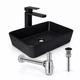Комплект Qtap Tern 480×370 Matt Black: накладная раковина + смеситель Gemini Black + донный клапан PU03 + сифон - изображение 1