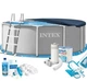 Бассейн каркасный Intex Max 26718FR-10в1 серый круглый из ПВХ и стали на 10685 л с подстилкой стремянкой фильтром 3785 л/ч картриджами альгениксом хлором в таблетках тентом сачком и пылесосом 366 х 122 см (9-163-26718FR-10 Max) - изображение 1