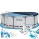 Великий каркасний басейн 10 250 л., круглий Max Bestway 56420-10в1, 366 х 122 см (в комплекті підстилка, драбина, фільтр 3 785 л/год, картриджі, альгенікс, хлор таблетки, тент, сачок, пилосос) - зображення 1