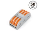 Набор 50 шт. клемм проходных типа WAGO 3 на 3 провода 0.08–4 мм²/12–28AWG 32А 250В рычажный зажим - изображение 1