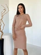 Деловой женский костюм с юбкой по колено однотонный комплект из трикотажа креп 44-46, Бежевый - изображение 1