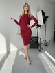 Деловой женский костюм с юбкой по колено однотонный комплект из трикотажа креп 44-46, Бордовый - изображение 3