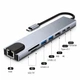 USB HUB 8-в-1 Type-C з HDMI 4K, PD 87W, RJ45, USB 3.0, SD/TF – Алюмінієвий адаптер-концентратор, хаб, Сірий - изображение 2
