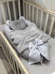 Кокон для новонародженого велюр з крилами сірий крапочка - зображення 3