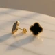 Сережки гладкие в стиле Van Cleef (Gold-Black) - изображение 2