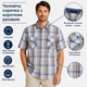 Мужская рубашка Gold Golf Man в клетку из хлопка с коротким рукавом и 3 карманами,XL, Голубой с бежевым - изображение 4